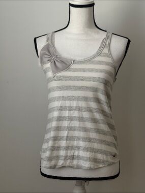 Hollister Striped Gray & White Tank Top with Bow Accent, Size Small
